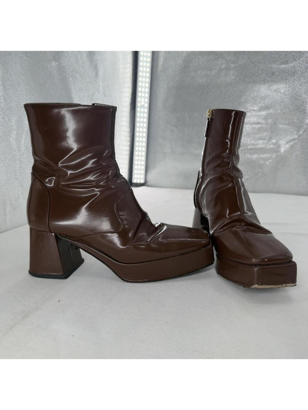 Leather Suzanne Rae Made in Italy Brown Platform Block Heel Ankle Boots US 7.5